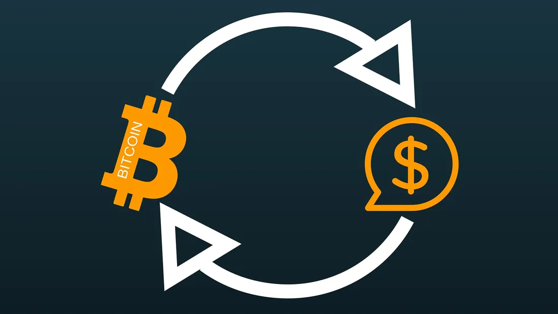 比特幣與貨幣互換圖示，金鐘找換店櫃位交易示意
