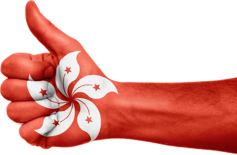 畫上香港區旗、豎起大拇指的手